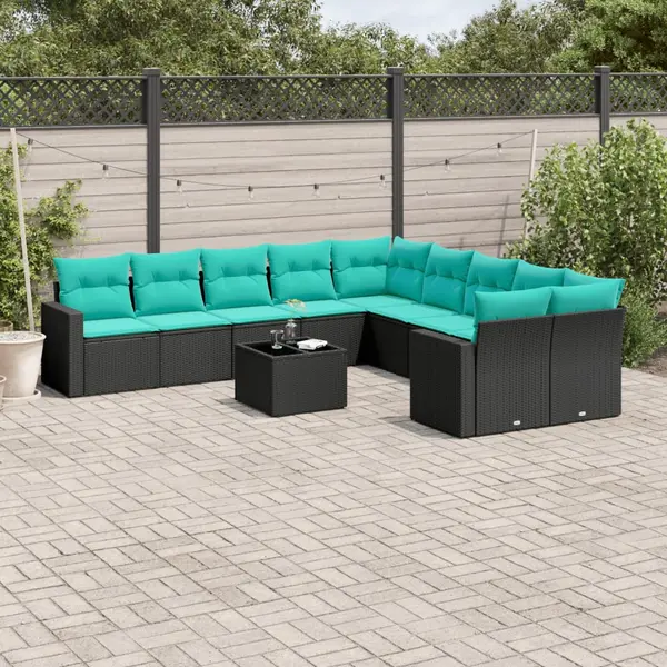 Gossi set canapele de gradina cu perne, 11 piese, negru, poliratan