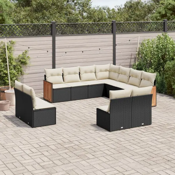 Gossi set canapele de gradina cu perne, 11 piese, negru, poliratan