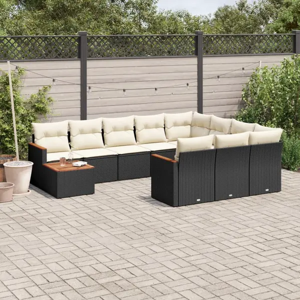 Gossi set canapele de gradina cu perne, 11 piese, negru, poliratan