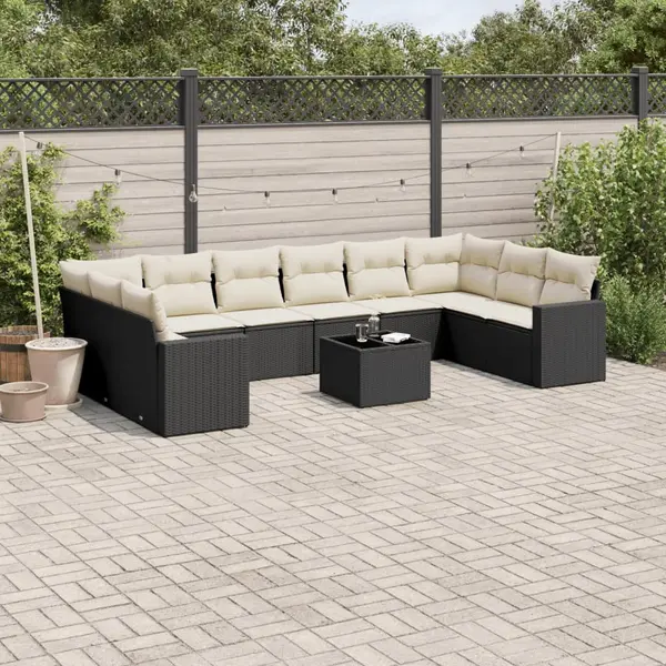 Gossi set canapele de gradina cu perne, 11 piese, negru, poliratan