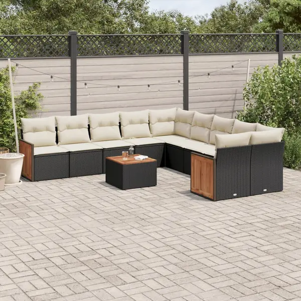 Gossi set canapele de gradina cu perne, 11 piese, negru, poliratan