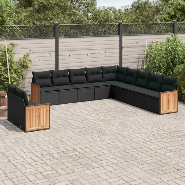 Gossi set canapele de gradina cu perne, 11 piese, negru, poliratan