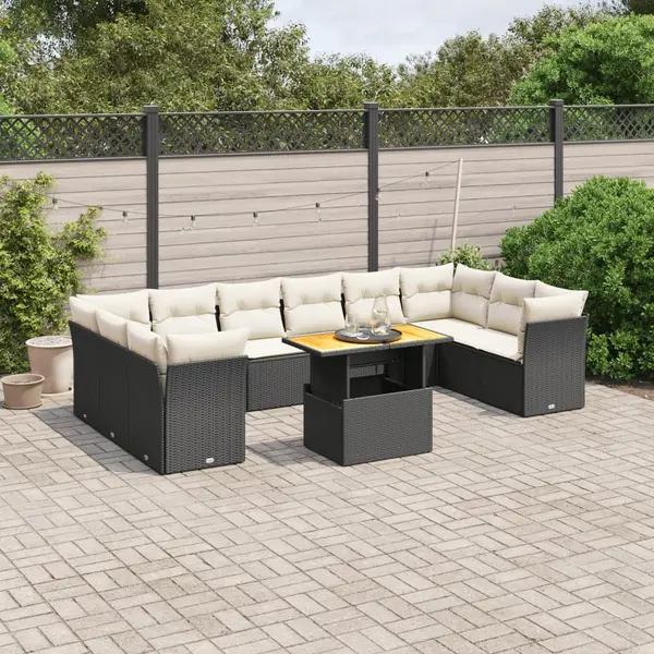 Gossi set canapele de gradina cu perne, 11 piese, negru, poliratan