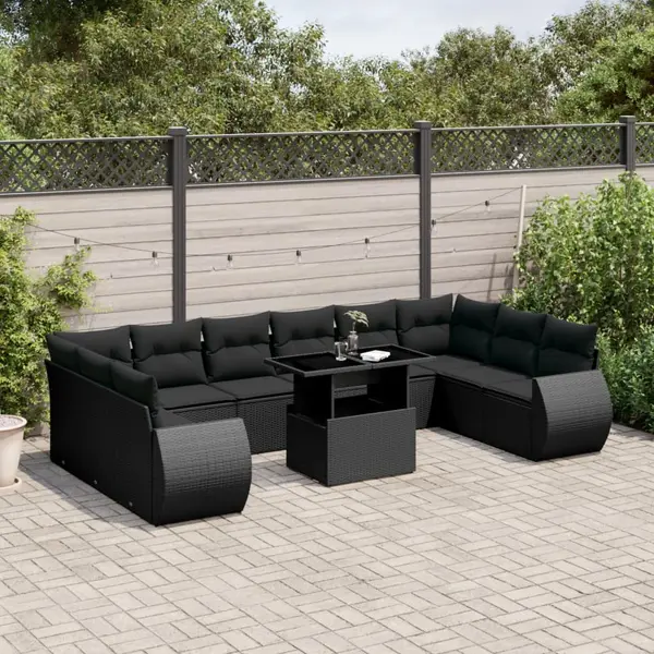 Gossi set canapele de gradina cu perne, 11 piese, negru, poliratan