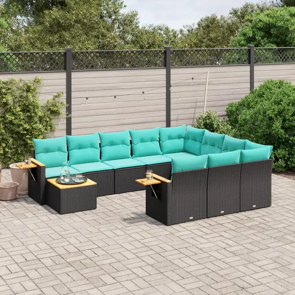 Gossi set canapele de gradina cu perne, 11 piese, negru, poliratan