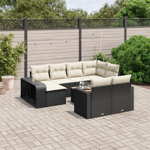 Gossi set canapele de gradina cu perne, 11 piese, negru, poliratan