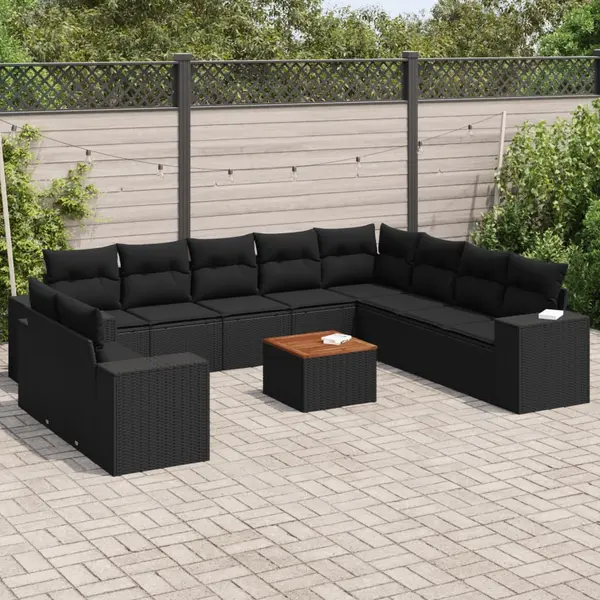 Gossi set canapele de gradina cu perne, 11 piese, negru, poliratan