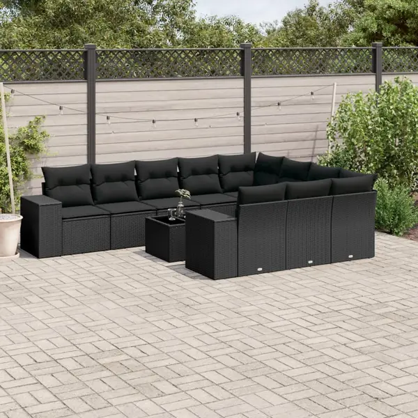 Gossi set canapele de gradina cu perne, 11 piese, negru, poliratan
