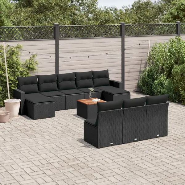 Gossi set canapele de gradina cu perne, 11 piese, negru, poliratan