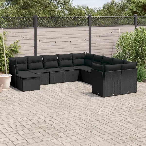 Gossi set canapele de gradina cu perne, 11 piese, negru, poliratan
