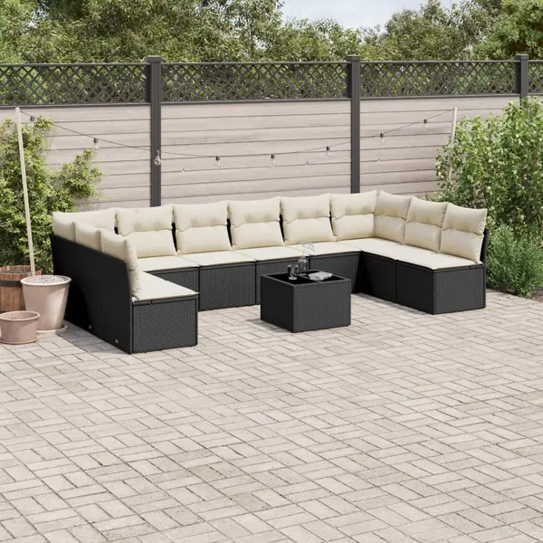 Gossi set canapele de gradina cu perne, 11 piese, negru, poliratan