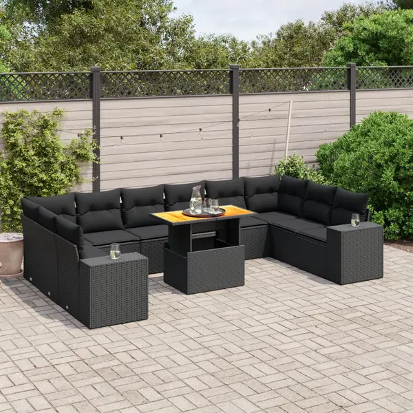 Gossi set canapele de gradina cu perne, 11 piese, negru, poliratan