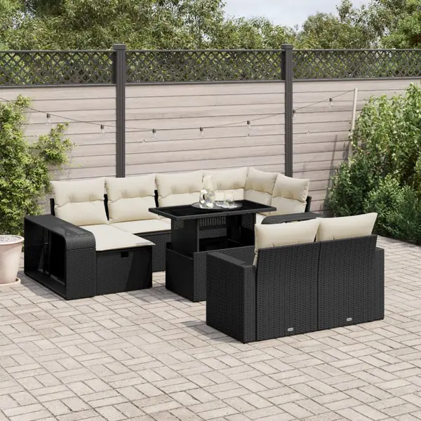 Gossi set canapele de gradina cu perne, 11 piese, negru, poliratan