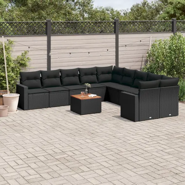 Gossi set canapele de gradina cu perne, 11 piese, negru, poliratan