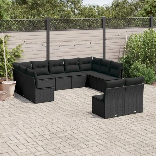 Gossi set canapele de gradina cu perne, 11 piese, negru, poliratan