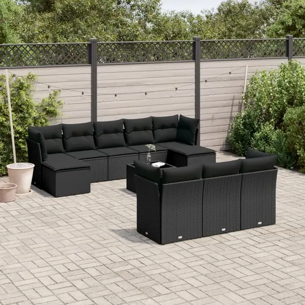 Gossi set canapele de gradina cu perne, 11 piese, negru, poliratan