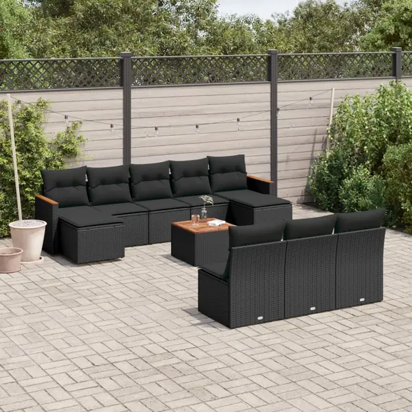 Gossi set canapele de gradina cu perne, 11 piese, negru, poliratan