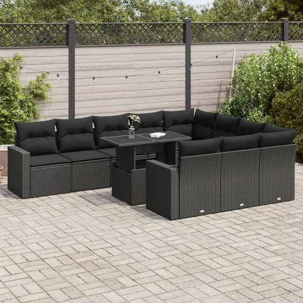 Gossi set canapele de gradina cu perne, 11 piese, negru, poliratan