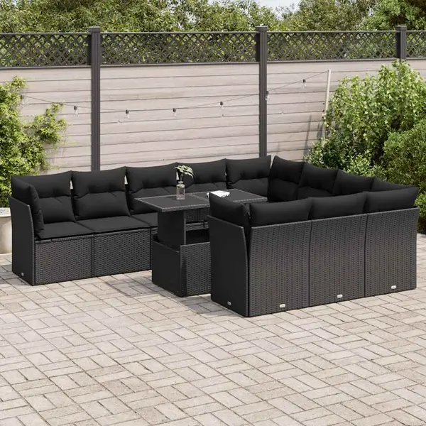 Gossi set canapele de gradina cu perne, 11 piese, negru, poliratan
