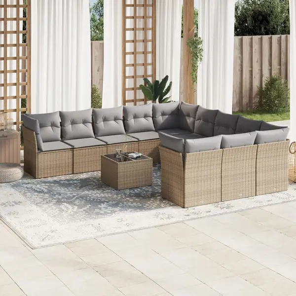 Gossi set canapele de gradina cu perne, 12 piese, bej, poliratan