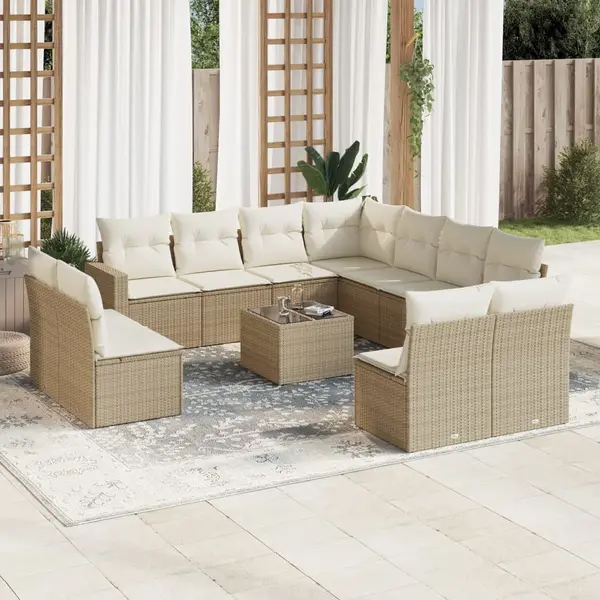 Gossi set canapele de gradina cu perne, 12 piese, bej, poliratan