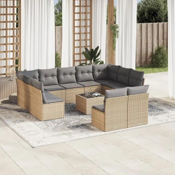 Gossi set canapele de gradina cu perne, 12 piese, bej, poliratan
