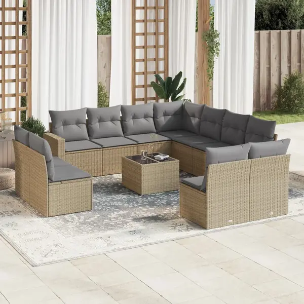 Gossi set canapele de gradina cu perne, 12 piese, bej, poliratan
