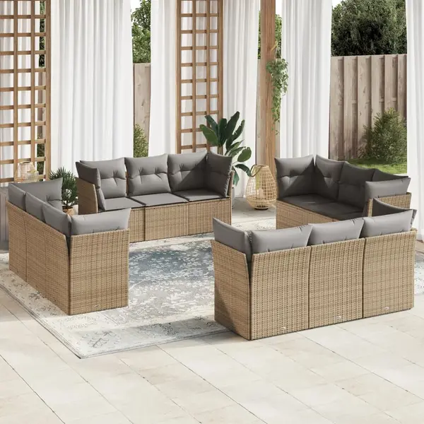 Gossi set canapele de gradina cu perne, 12 piese, bej, poliratan