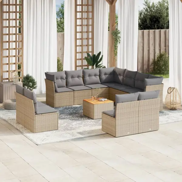 Gossi set canapele de gradina cu perne, 12 piese, bej, poliratan