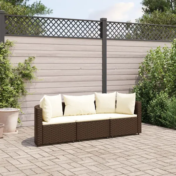 Gossi set canapele de gradina cu perne, 3 piese, maro, poliratan