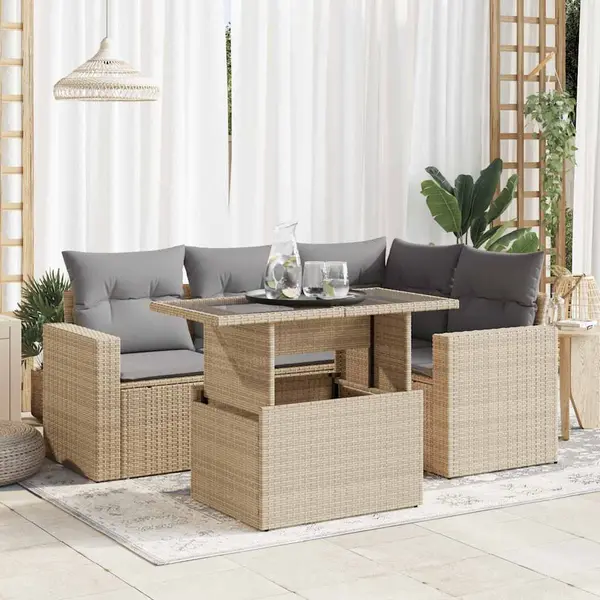 Gossi set canapele de gradina cu perne, 5 piese, bej, poliratan