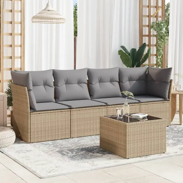 Gossi set canapele de gradina cu perne, 5 piese, bej, poliratan
