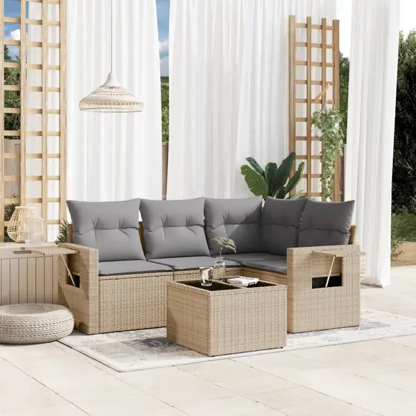 Gossi set canapele de gradina cu perne, 5 piese, bej, poliratan