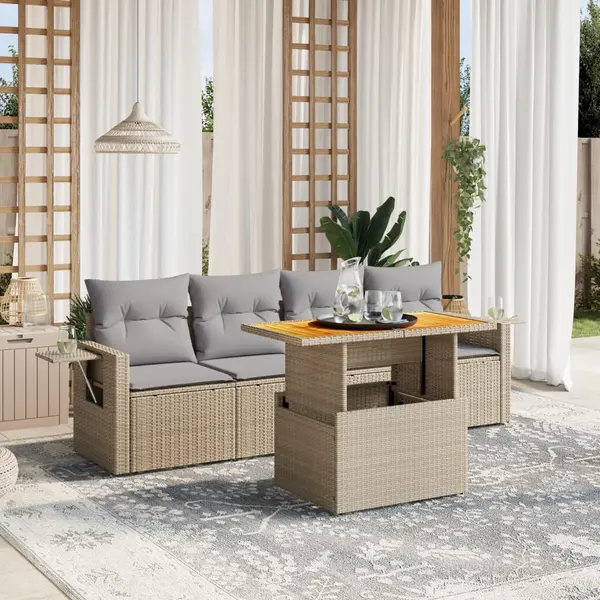 Gossi set canapele de gradina cu perne, 5 piese, bej, poliratan