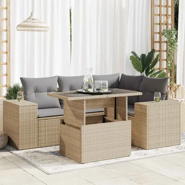 Gossi set canapele de gradina cu perne, 5 piese, bej, poliratan