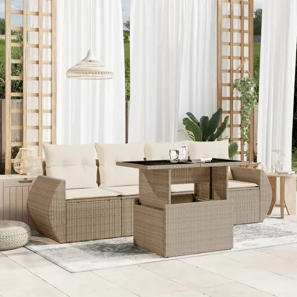 Gossi set canapele de gradina cu perne, 5 piese, bej, poliratan