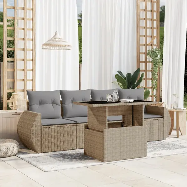 Gossi set canapele de gradina cu perne, 5 piese, bej, poliratan
