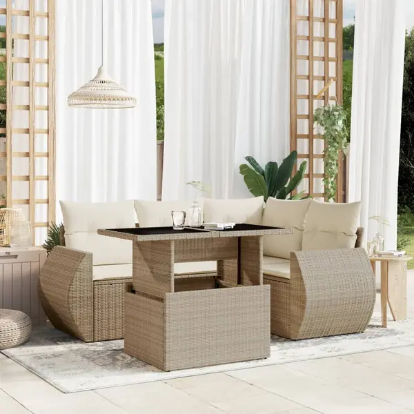 Gossi set canapele de gradina cu perne, 5 piese, bej, poliratan