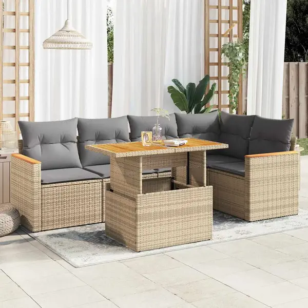 Gossi set canapele de gradina cu perne 5 piese bej poliratan/acacia