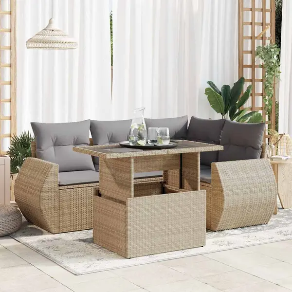 Gossi set canapele de gradina cu perne, 5 piese, bej, poliratan