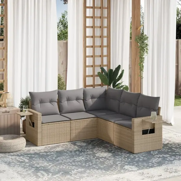 Gossi set canapele de gradina cu perne, 5 piese, bej, poliratan