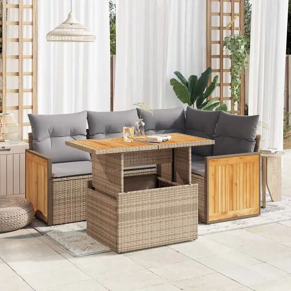 Gossi set canapele de gradina cu perne 5 piese bej poliratan/acacia
