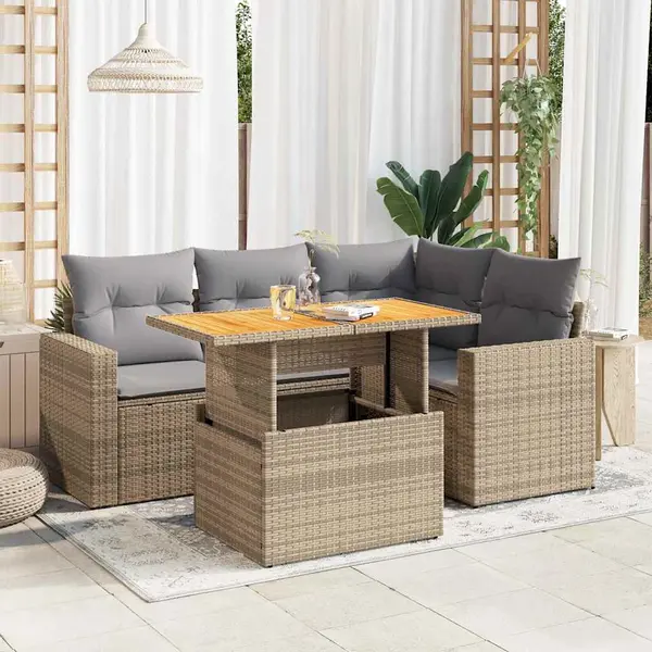 Gossi set canapele de gradina cu perne, 5 piese, bej, poliratan