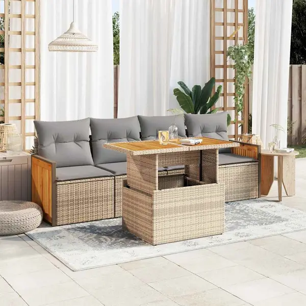 Gossi set canapele de gradina cu perne 5 piese bej poliratan/acacia