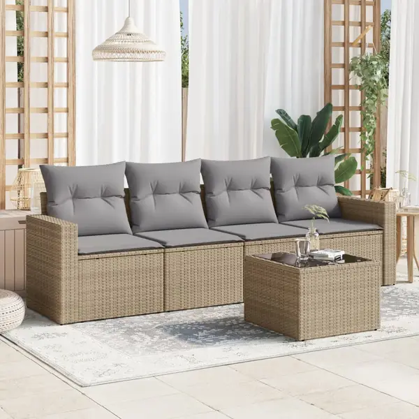 Gossi set canapele de gradina cu perne, 5 piese, bej, poliratan