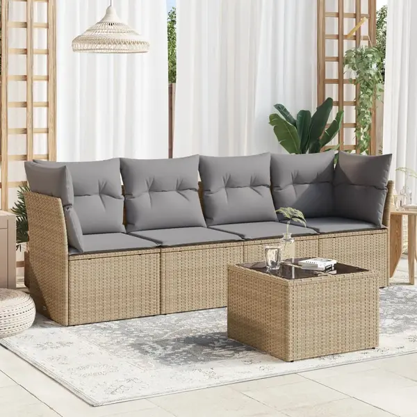 Gossi set canapele de gradina cu perne, 5 piese, bej, poliratan