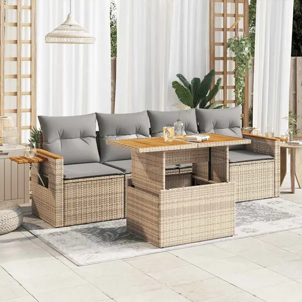 Gossi set canapele de gradina cu perne 5 piese bej poliratan/acacia