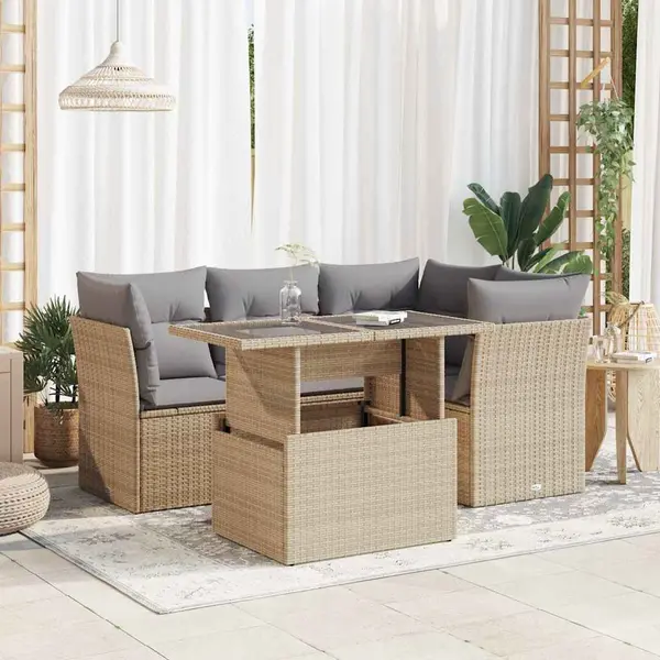 Gossi set canapele de gradina cu perne, 5 piese, bej, poliratan