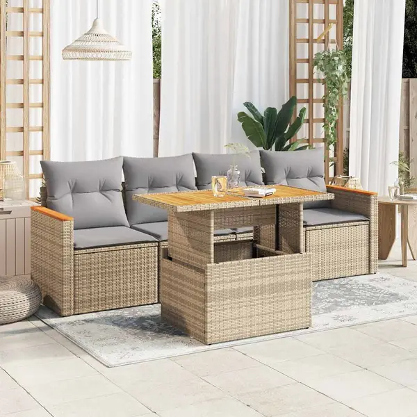 Gossi set canapele de gradina cu perne 5 piese bej poliratan/acacia
