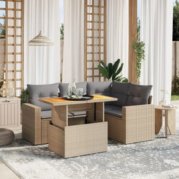 Gossi set canapele de gradina cu perne, 5 piese, bej, poliratan